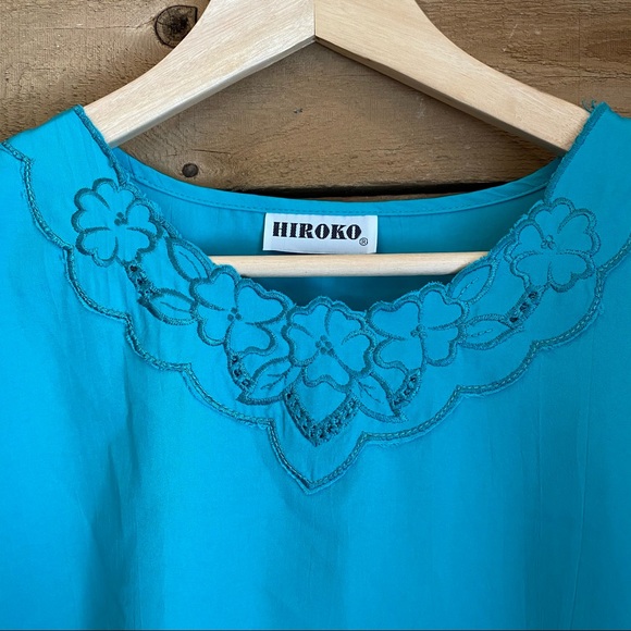 Vintage | Silkie Bright Blue Top Floral Neckline - Picture 5 of 11